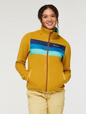 Cotopaxi Women's Mustard Yellow Fleece Jacket with Blue Stripe